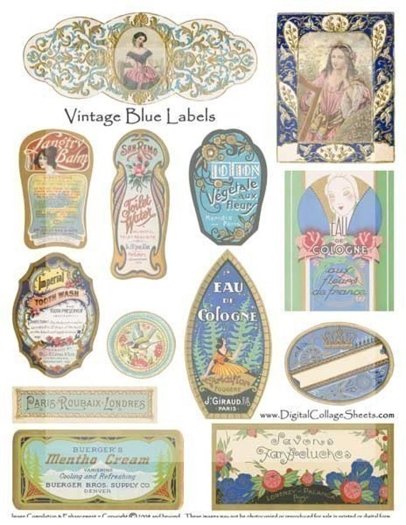 Instant Download Vintage Cosmetic Labels by DigitalCollageSheets