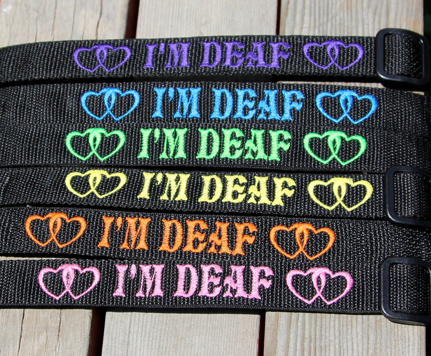 IM DEAF adjustable dog collar 3/4 wide size S Reserved