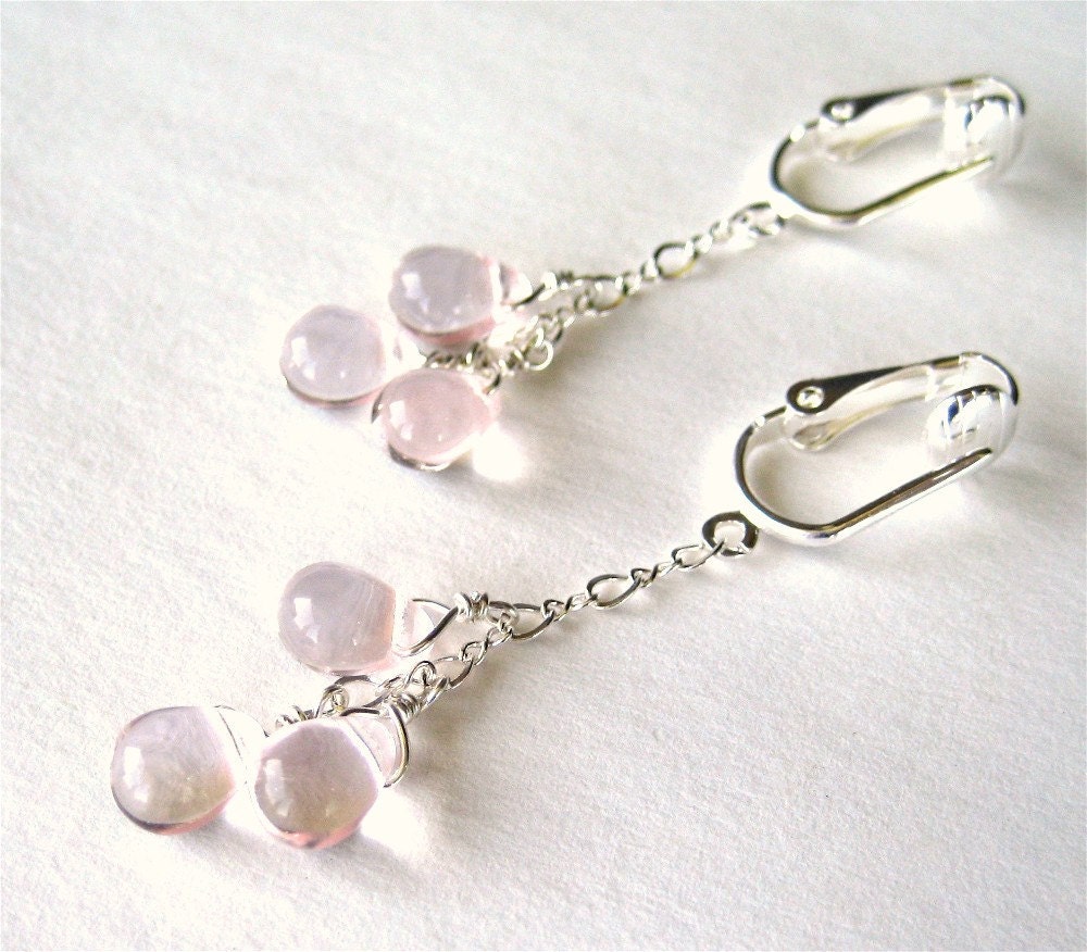 Pale Pink Clip On Earrings Silver Dangle Clipons Light Pink