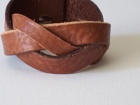 Braided Leather Cuff Bracelet Repurposed Upcycled Reloved