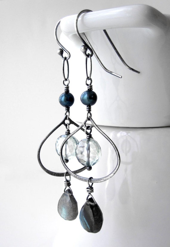Labradorite Gemstone Earrings Seafoam Green Quartz Earrings