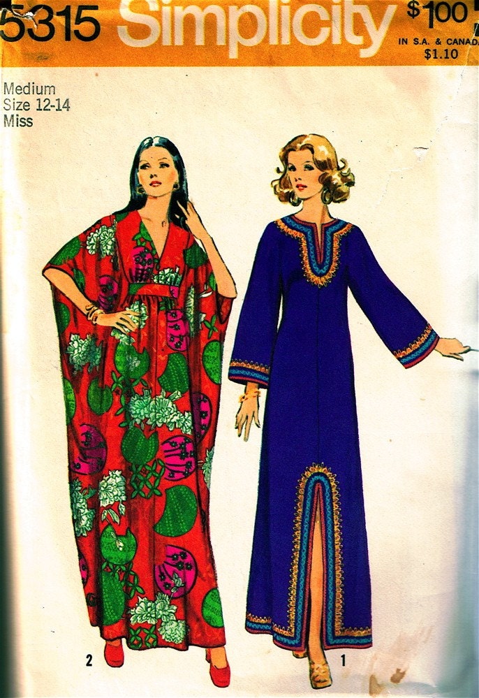 Vintage 1972 Hippie Caftan Pattern Simplicity 5315 Uncut