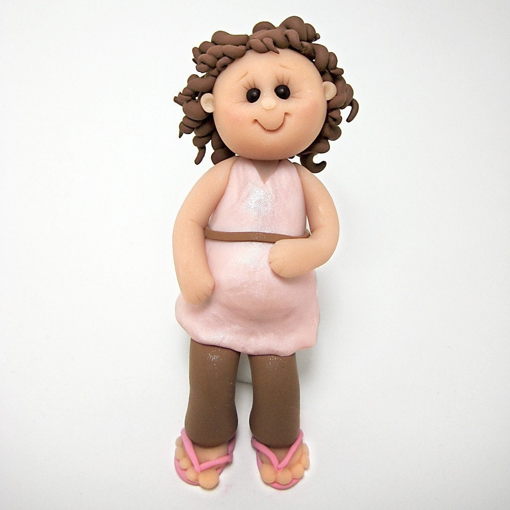 Baby Shower Pregnant Lady polymer clay Cake Topper by clayinaround