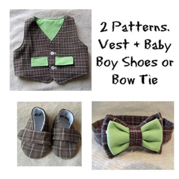 Pattern Bundle: Vest plus Baby Boy Shoes or Bow Tie Sewing Pattern 