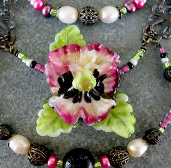 Items similar to PANSY PARURE HelensHarvest Lampwork Glass ansy Flower