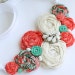 Fabric Rosette Bib Necklace ASIA Statement or Wedding Piece Medium Turquoise and Coral