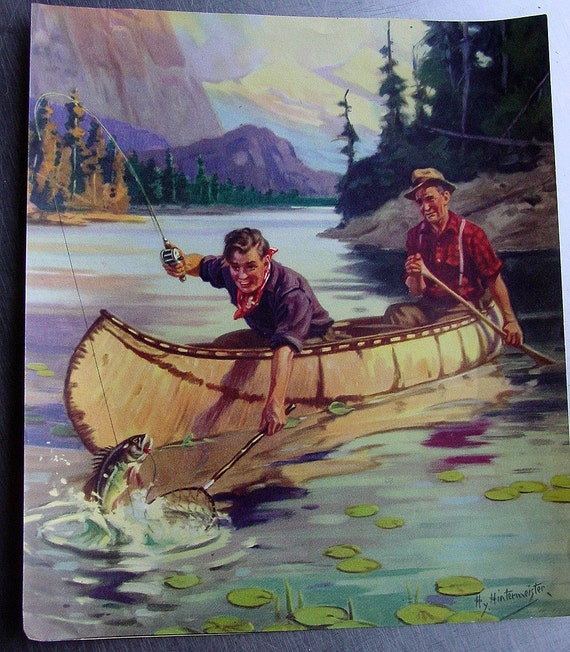 1950s hy Hintermeister Print Fishing from the by GoodlookinVintage