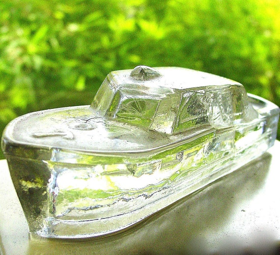Vintage Glass Boat Shaped Candy Container by GoodlookinVintage