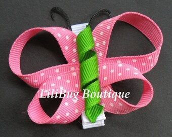 LiliBug Pink Polka Dot Butterfly Hair Clip