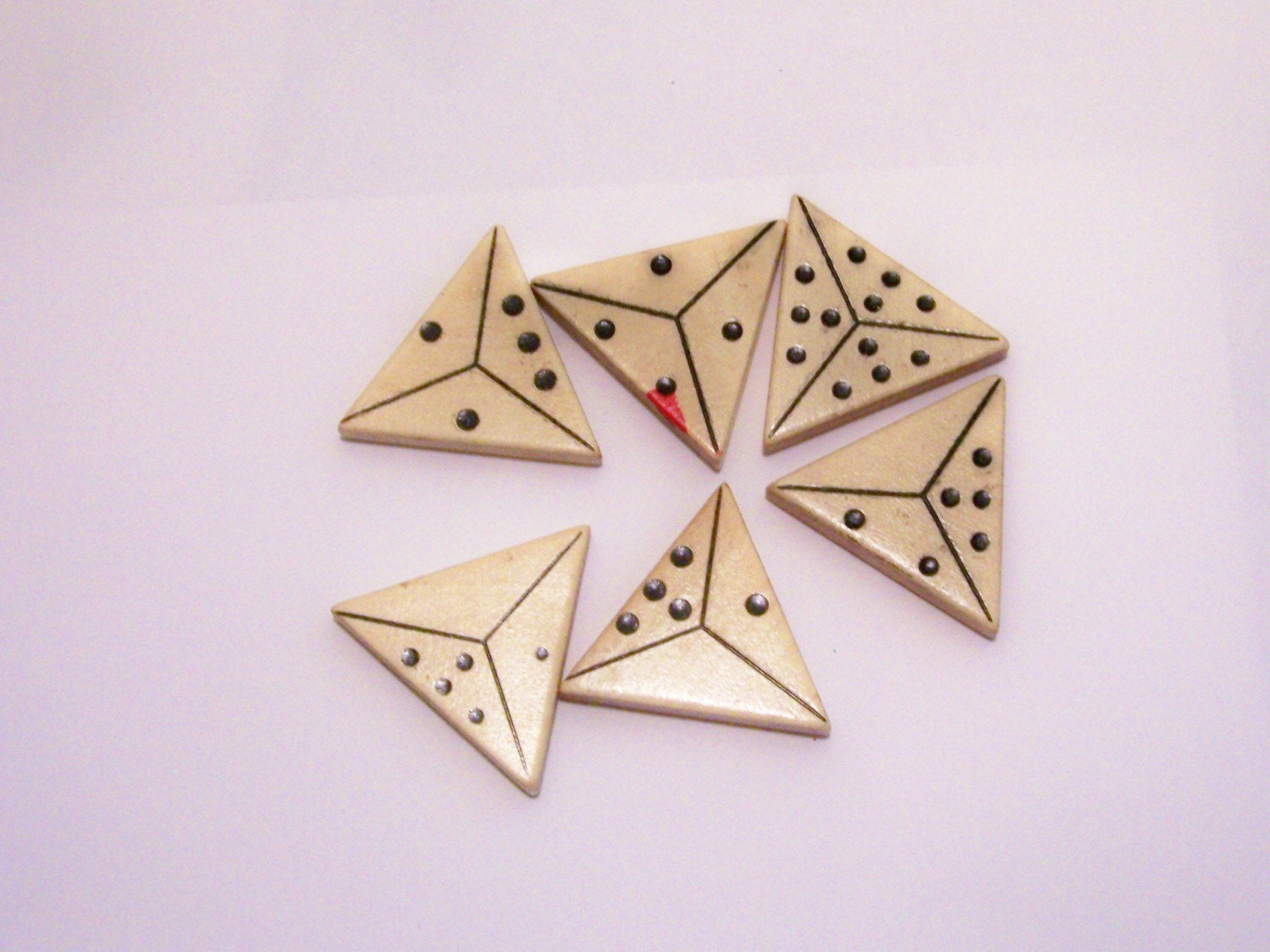 Vintage Wood Triangle Domino Game Pieces