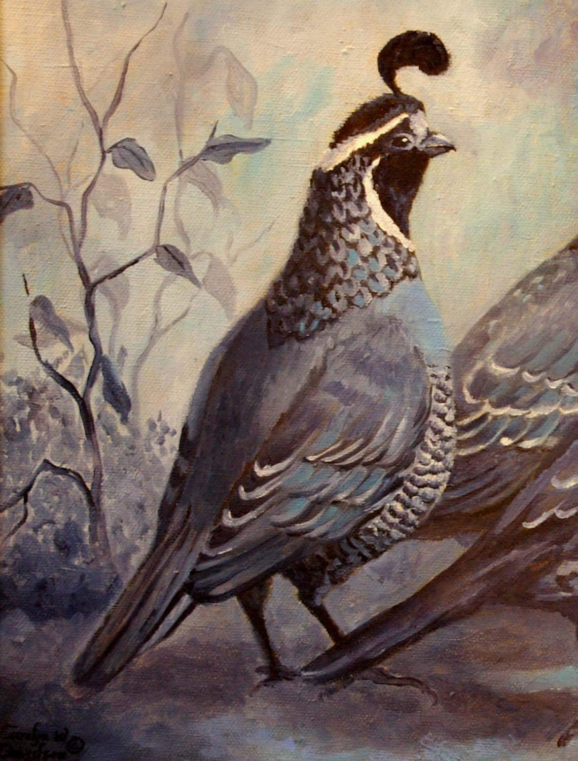 Original Oil Painting California Quail The Blues