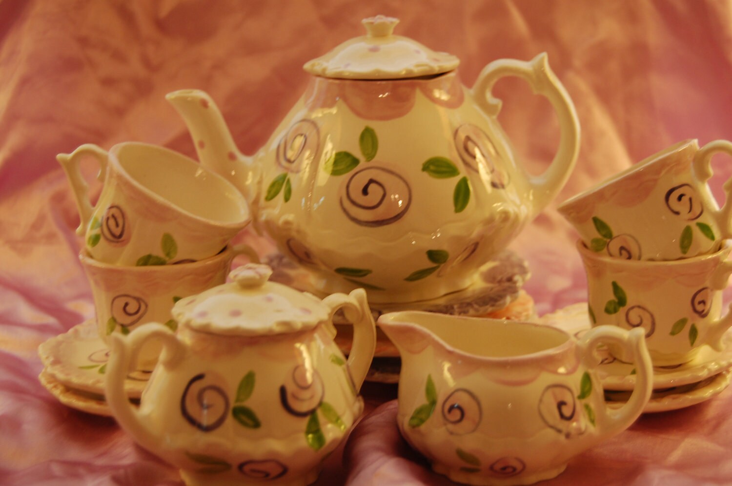 Little Girls Tea Set Lavender and purple Handpainted Custom