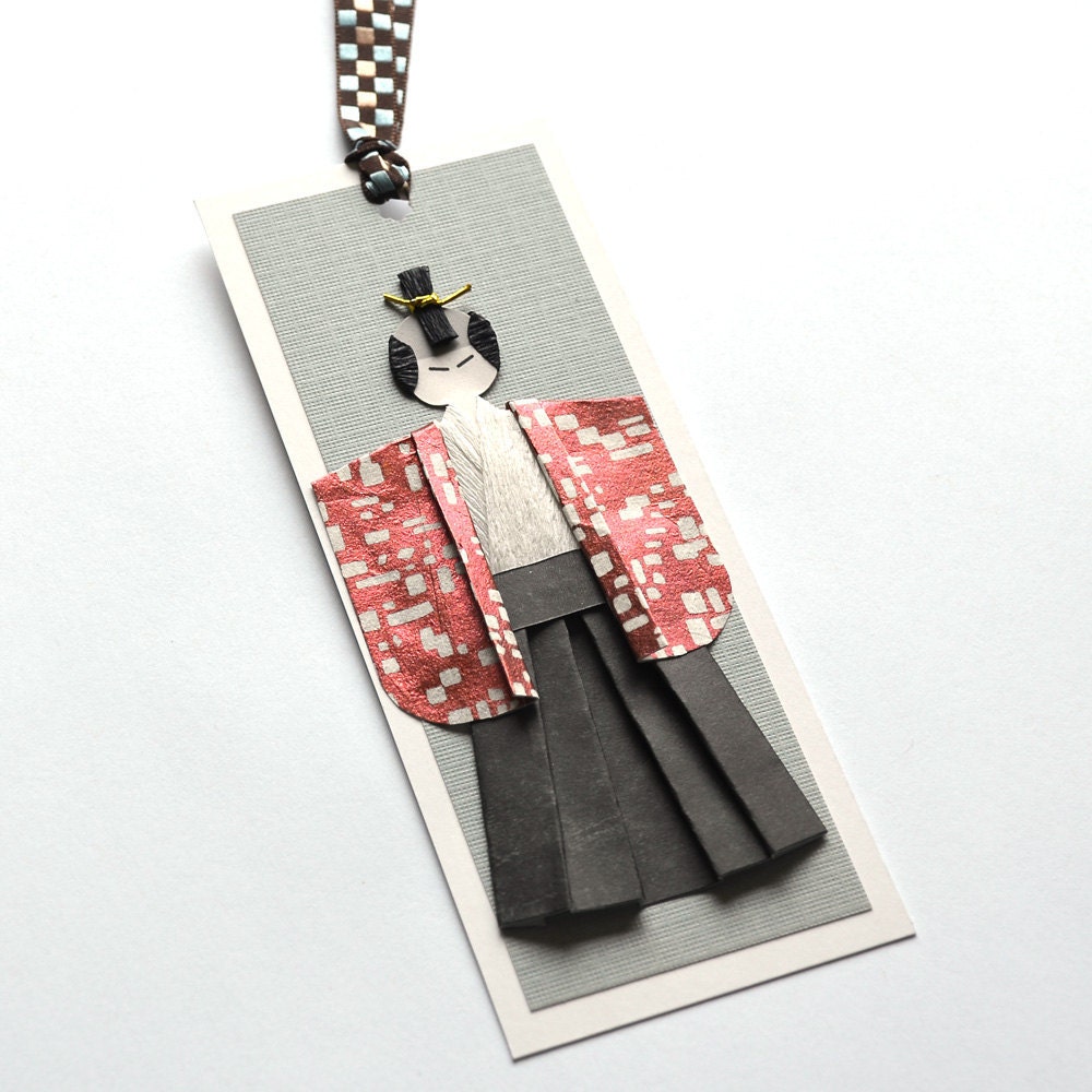 Handmade samurai paper doll origami bookmark B456