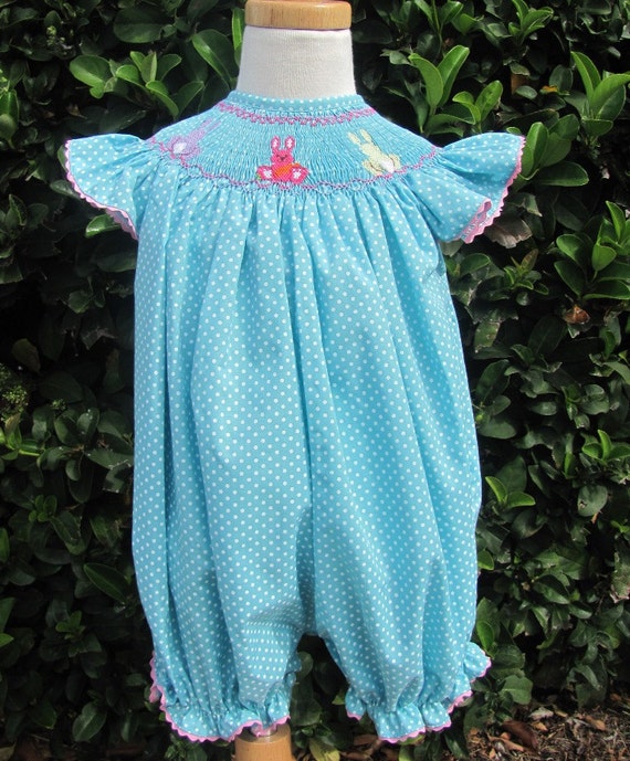 Items similar to Easter smocked ROMPER bubble for baby girl, smocked