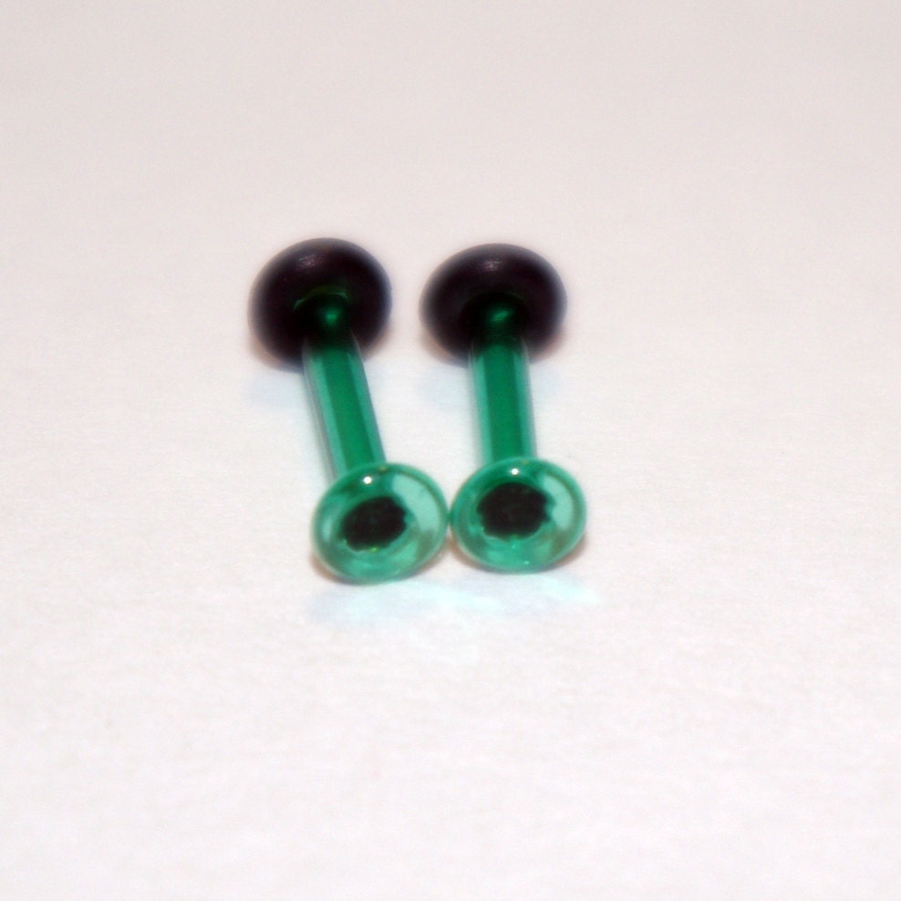 14g GREEN Glass ear plugs Pair BODY JEWELRY handmade new 14
