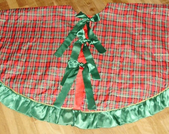 Scottish Plaid Christmas Tree Skirt, Plaid Taffeta Tree Skirt, Tartan Plaid Tree Skirt, Red Plaid Tree