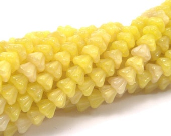 Czech Glass Bead 4x6mm Baby Bell Flower Coral Lemon : 30 pc Yellow Flower Bead