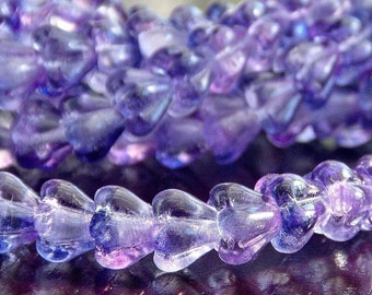 UltraViolet Czech Glass Bead 4x6mm Baby Bell Flower : 30 pc Purple Flower Bead