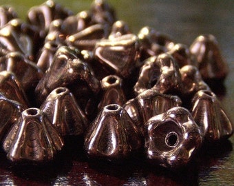 Dark Bronze Czech Glass Flower Beads 4x6mm Baby Bell - 25