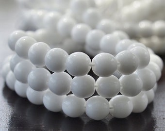 Opaque White Czech Glass Round 6mm Druk Bead : 50 pc 6mm White Bead