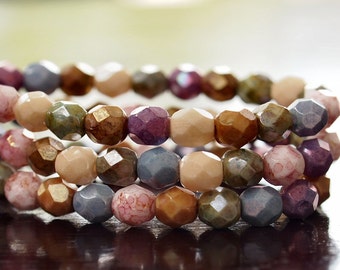 Opaque Luster Mix Czech Glass Bead 6mm Firepolish Faceted Round Bead : 25 pc