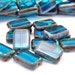 Capri Blue Picasso Czech Glass Bead 8x12mm Rectangle : 12 pc