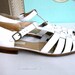 Vtg 80s Woven White Leather T Strap Sandal Shoe Sz 9