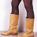 vintage FRYE marbleized tan banana leather womans cowboy cowgirl tall campus stacked heel boots sz womans 8M