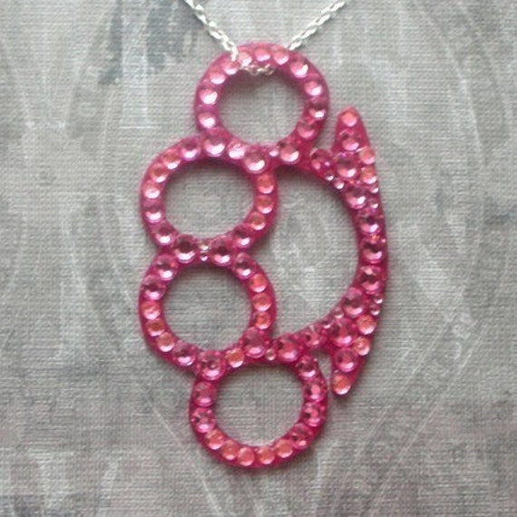 Pink Rhinestone Brass Knuckles Necklace