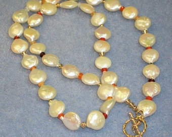 White Pearl and Mexican Fire Opal Necklace (611)
