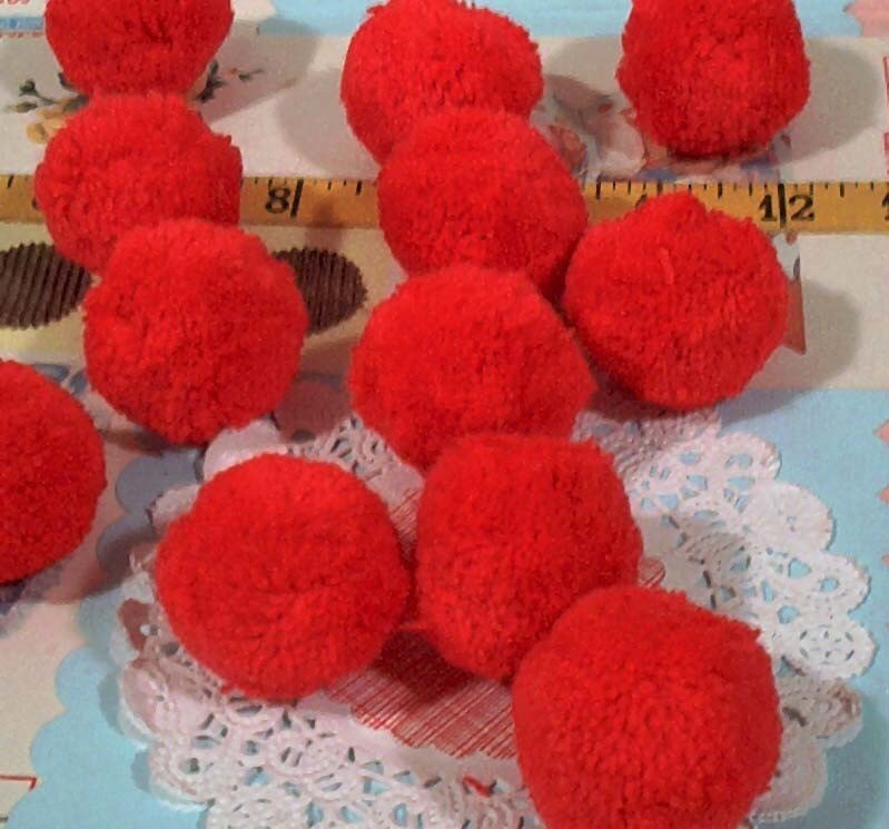 Vintage / Pom Poms / String / Red / Medium by chocolateletters