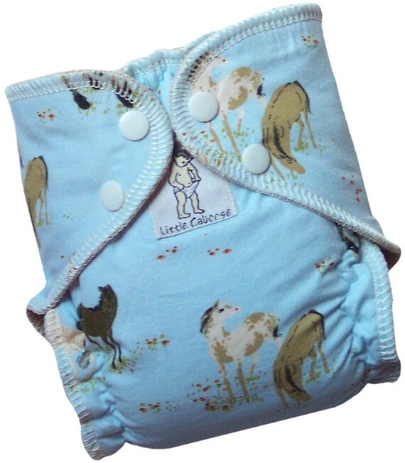 Horses Traditional Hemp Fitted Diaper LC sz 2 by Fluffymail