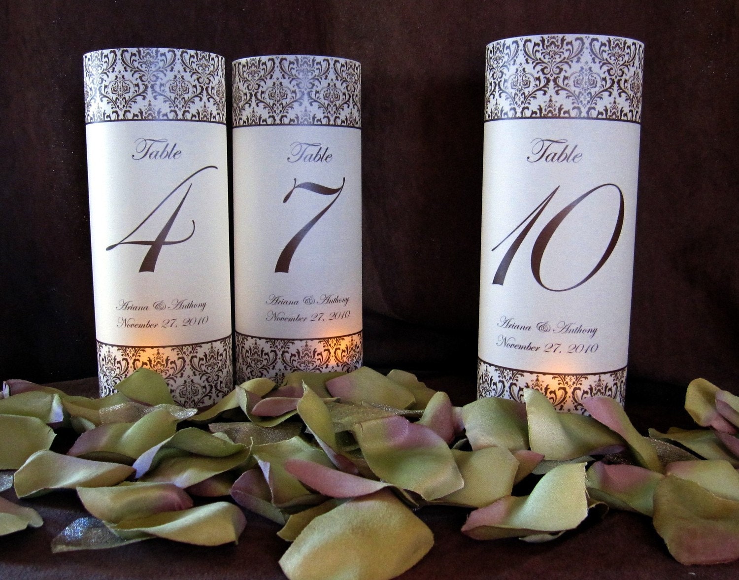 Custom Damask Illuminated Table Numbers Wrap Lanternsjust add