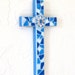 Mosaic Cross Blue Rhinestone Stained Glass Religious Christian Symbol Wall Hanging