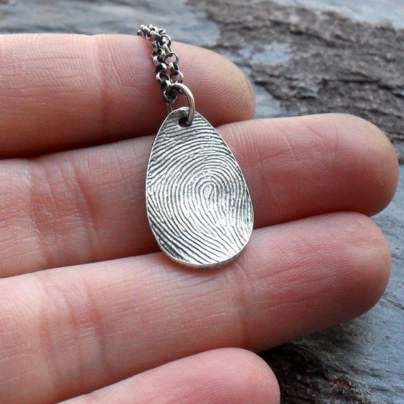 Fingerprint Necklace in Fine Silver Teardrop