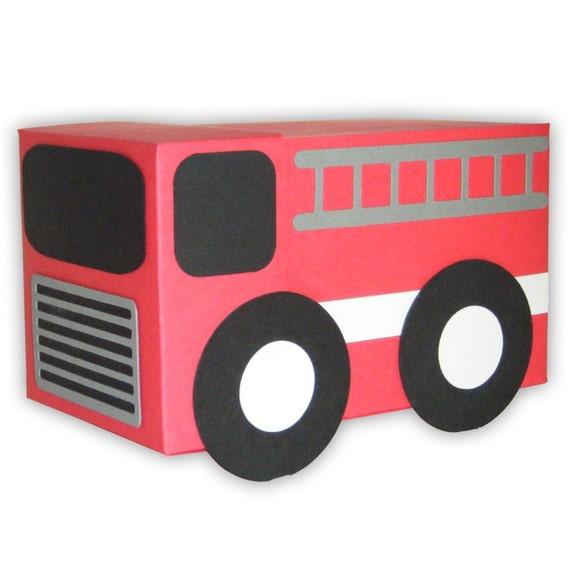 Fire Truck Gift Box Favor Printable Color Template Digital PDF