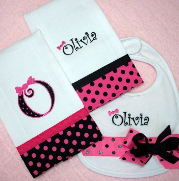 Personalized Sassy Dot Bib Burp Cloth Set by PolkaDotKitty on Etsy