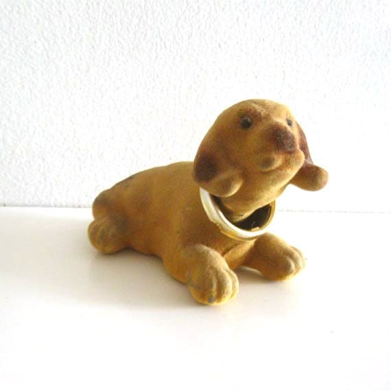 Vintage Flocked Puppy Dog Bobble Head Nodder Toy Figurine