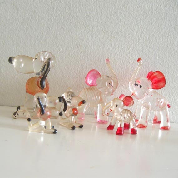 16 Vintage Animal Figurines Menagerie Clear Lucite by ModandMint