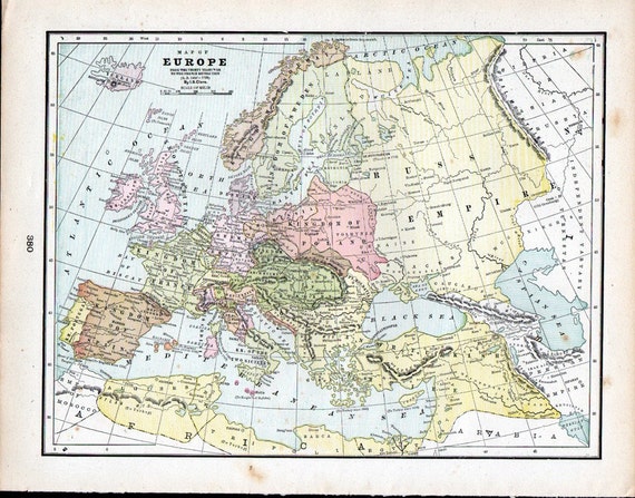 Antique 1901 Color Map of Europe at Different Times in