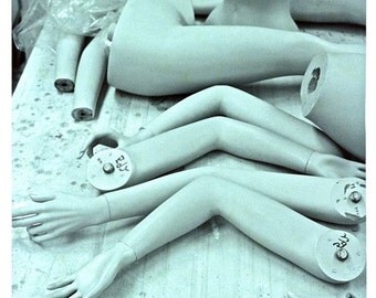 Arms Black and white mannequin photograph arms and hands mannequin "all laid out" still life freaky spooky disjointed disturbing