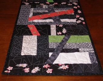 Halloween Table Runner, Black, Orange, Green, White, Fall Table Topper, Quiltsy Handmade