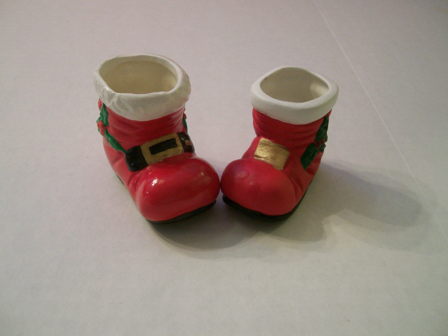2 Small Ceramic Santa Boots