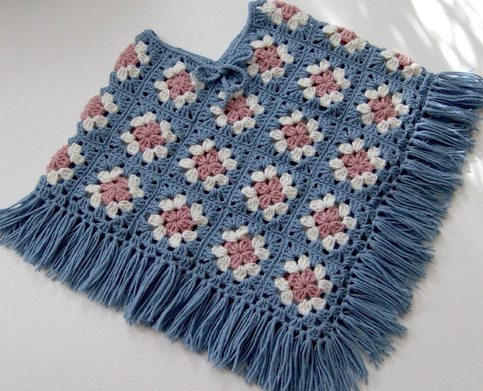 GIRLS GRANNY SQUARE PONCHO Size 4 to 8