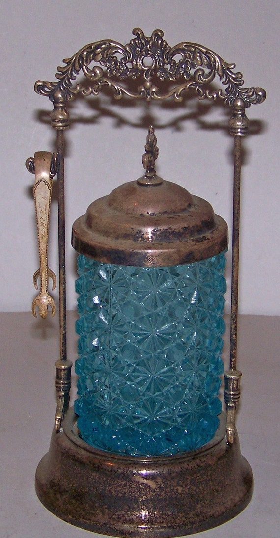 Antique Blue Glass Pickle Caster