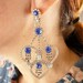 Stunning ocean blue rhinestone earrings / HUGE vintage chandelier earrings