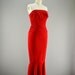 1960s bright red velveteen wiggle dress size small medium 60s BOMBSHELL fishtail mermaid Evening gown