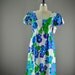 Late 60s bright op art floral dress size medium empire waist hawaiian Puff shoulders Malia Honolulu