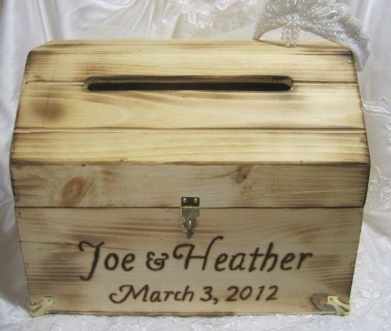 Large Rustic Wedding Card Box Keepsake Chest Woodburned