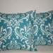 FREE DOMESTIC SHIPPING Set of Two - Decorative Pillow Covers - 18 inch Osborne White on Turquoise Damask